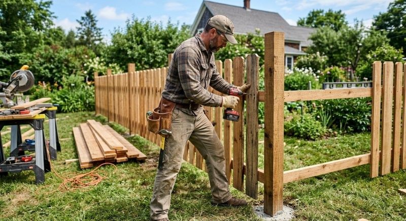 Newly installed wooden fence representing fence company clients of SERP Maverick