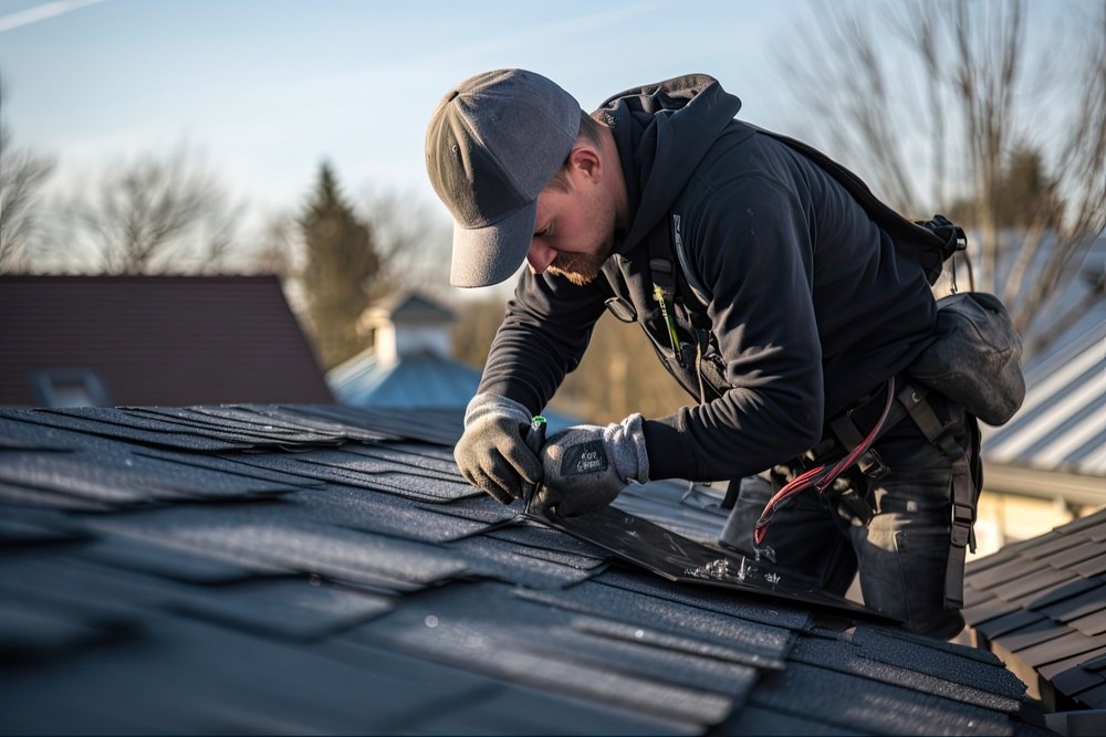 Roofing crew installing a roof representing roofing company clients of SERP Maverick